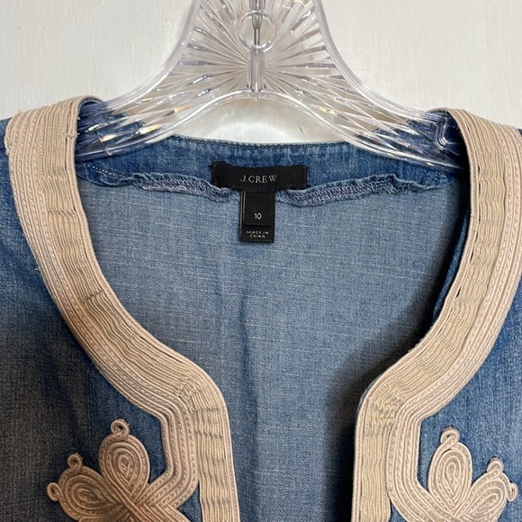 J Crew Chambray Denim Popover Tunic Top Soutache Embroidered Boho Sz 10 - Picture 6 of 12